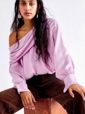 Free People Off-Shoulder Lilac Draped Top M